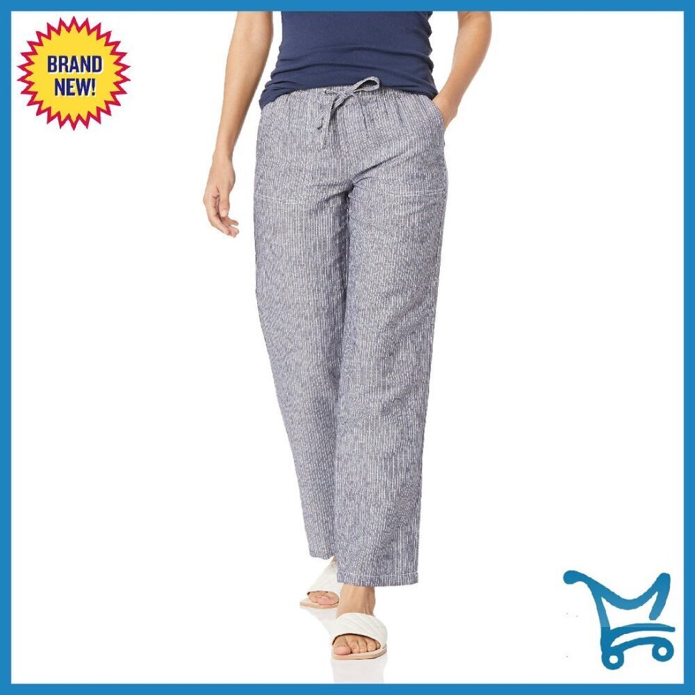 Linen Blend Wide Leg Pants Relaxed Fit Drawstring Waist Plus Size
